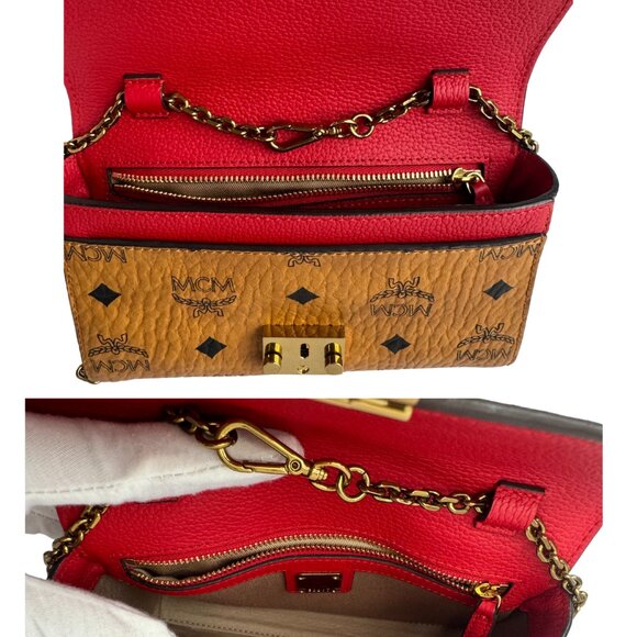 MCM Visetos Millie Leather Chain Crossbody Bag - Picture 8 of 12